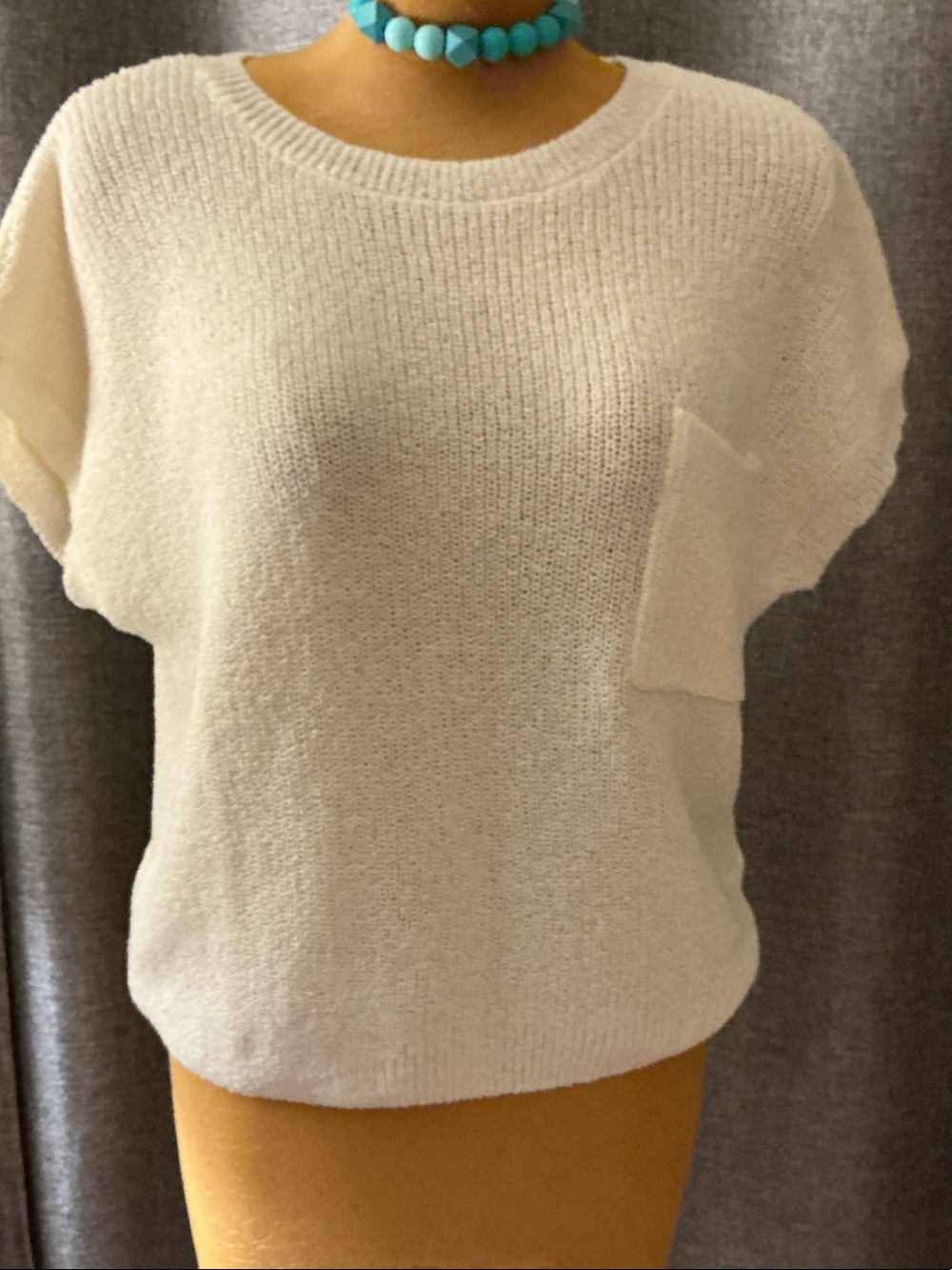 Blu Pepper Ivory Short-Sleeve Scoop Neck Pocket Sweater